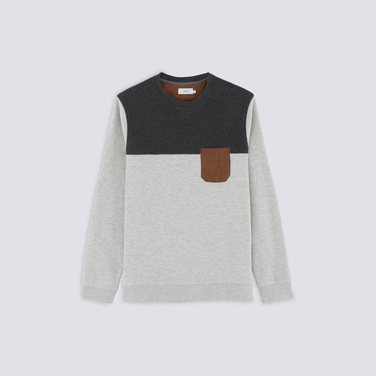Sweatshirt col rond poche en suédine