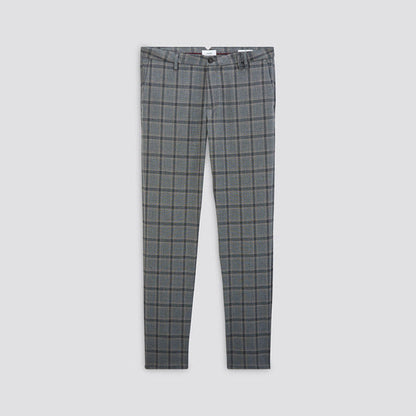 Pantalon chino slim à carreaux gris