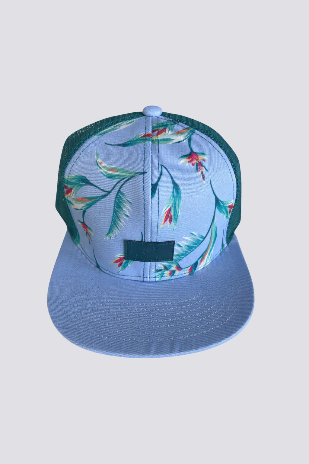 Casquette à fleurs turquoise neuve