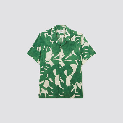 Chemisette en coton col requin motif hawaïen