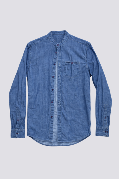 Chemise denim col Mao
