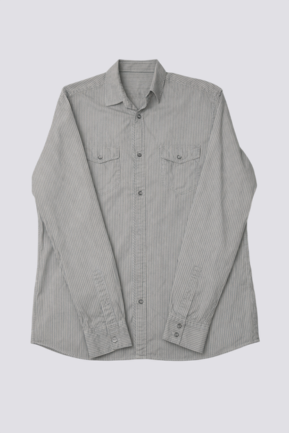 CHEMISE MANCHES LONGUES GRIS CLAIR FINES RAYURES GRIS FONCE