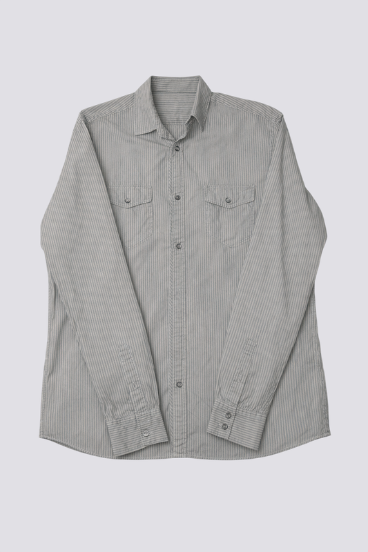 CHEMISE MANCHES LONGUES GRIS CLAIR FINES RAYURES GRIS FONCE