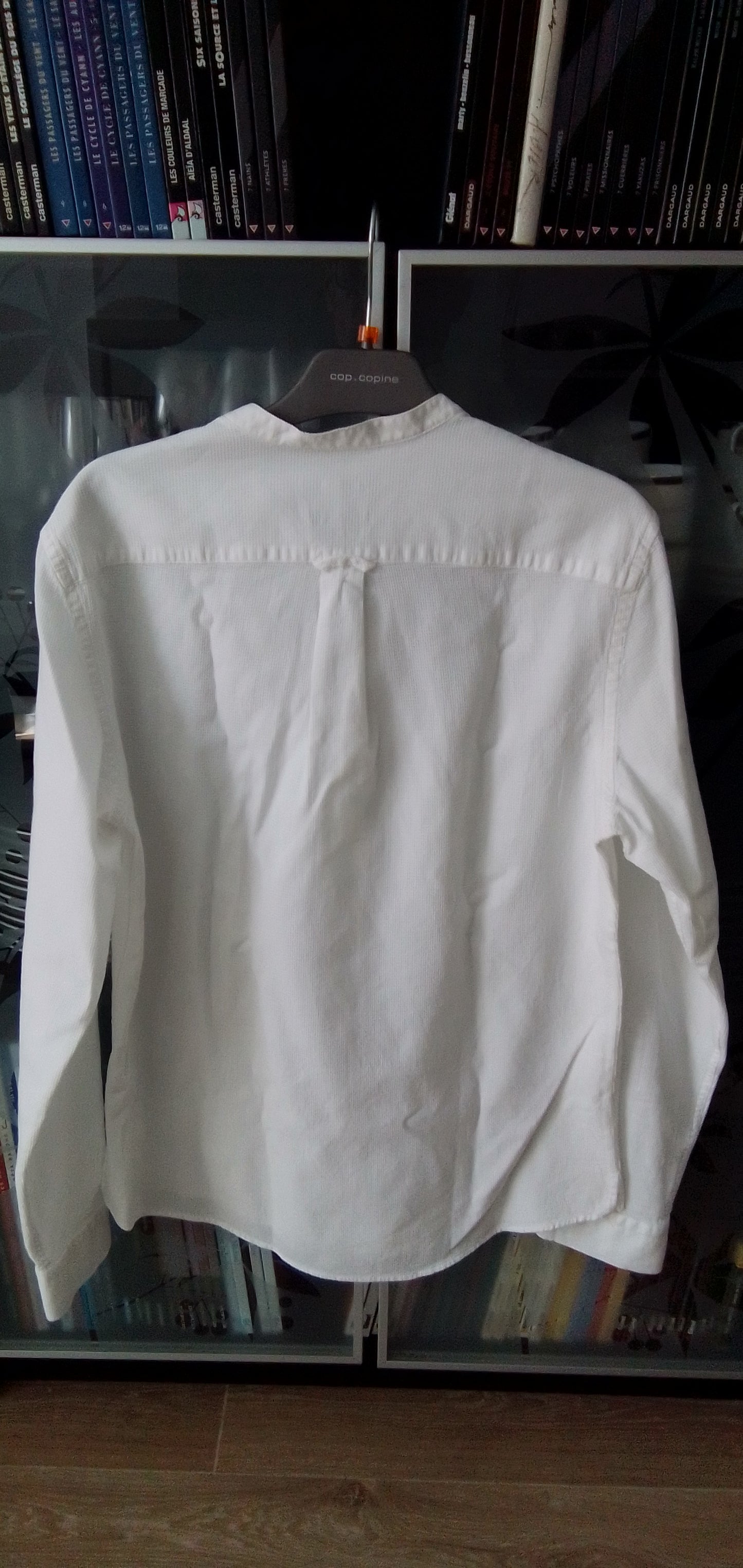 chemise sans col  manches longues blanche s