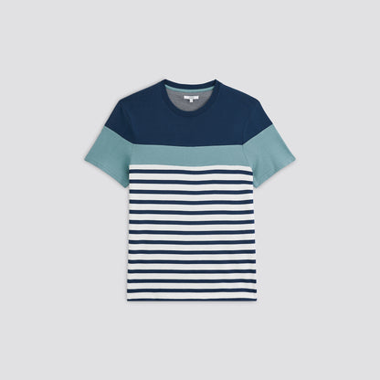 Teeshirt (e) color bloc marinière Vert marine blanc