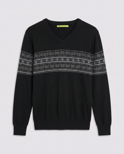 pull noir avec bande dessin gris