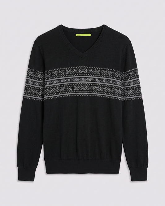 pull noir avec bande dessin gris