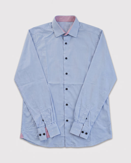 Chemise bleu et rose