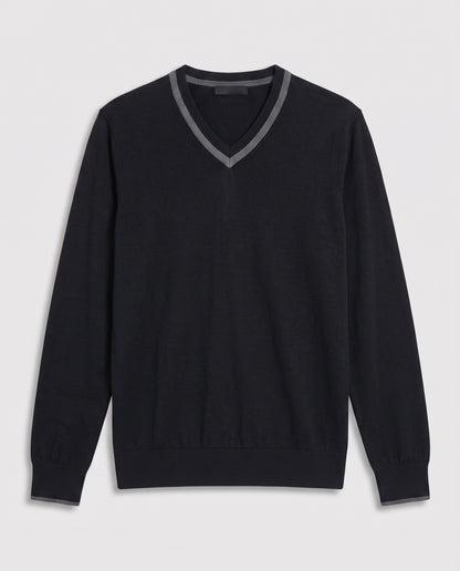 Pull noir en v col gris