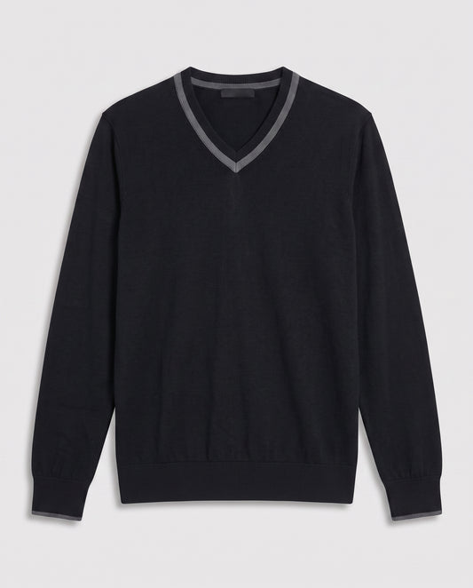 Pull noir en v col gris