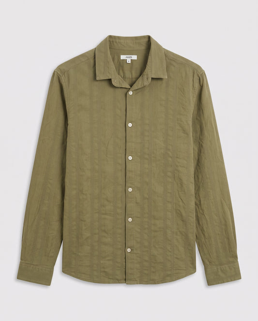 Chemise en coton matière texturée - Vert kaki