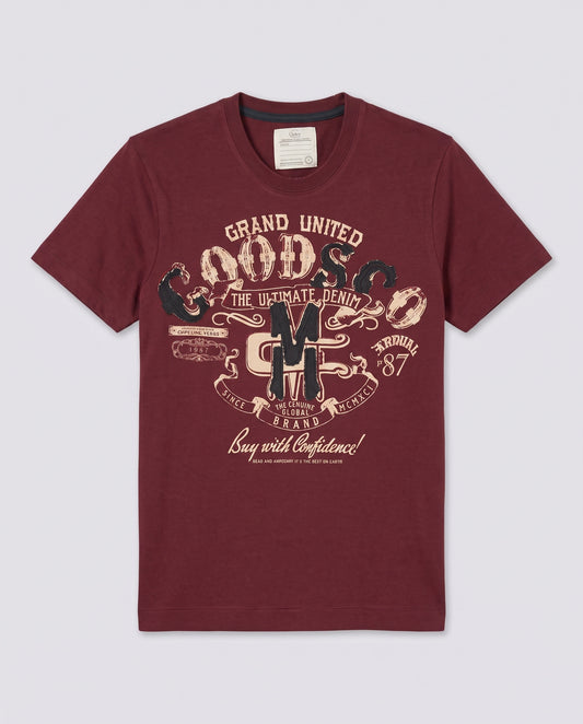 Teeshirt vintage bordeaux motifs collés et cousus