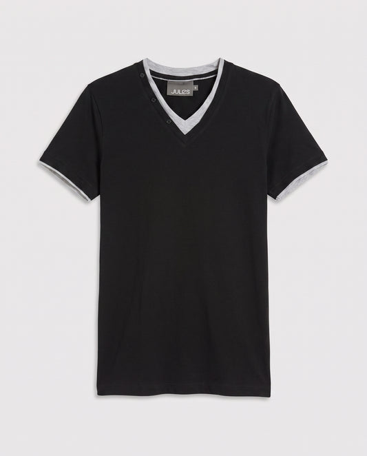 Teeshirt encolure en V boutons décoratifs