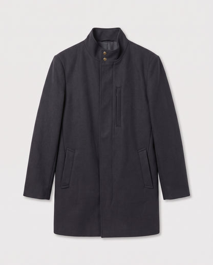 Manteau long bleu marine col officier