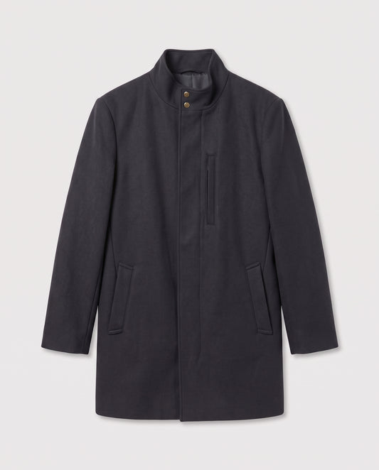 Manteau long bleu marine col officier