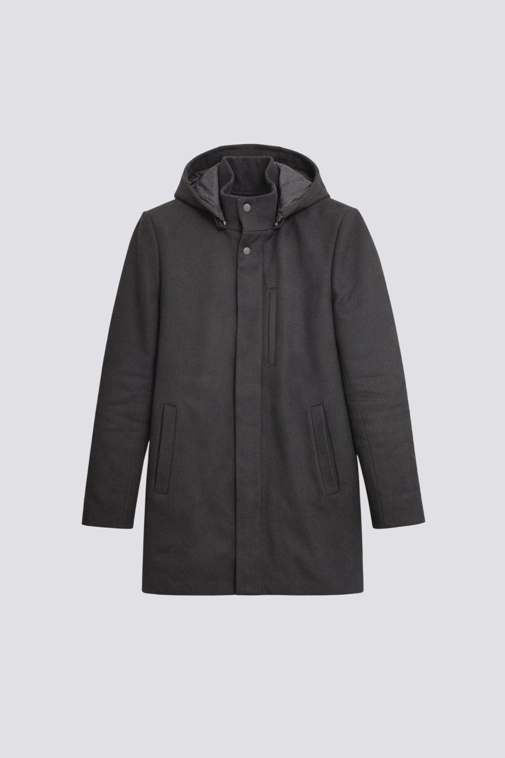 Manteau lainage capuche et parmenture