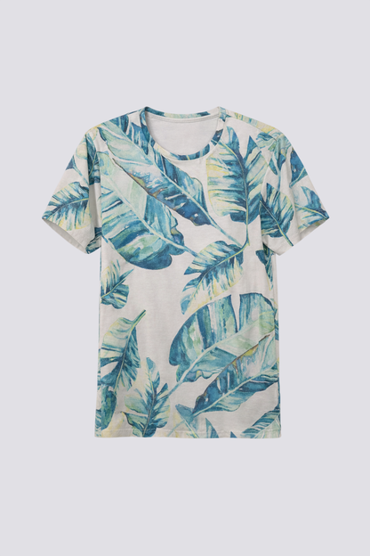 Tee shirt imprimé maxi feuilles tropical