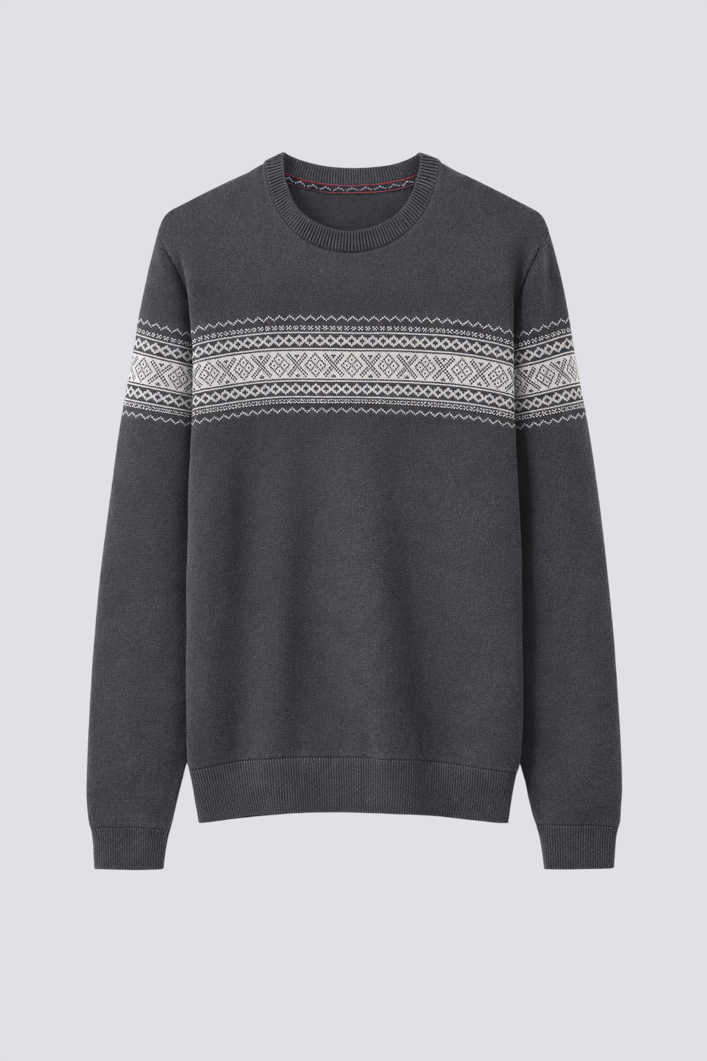 Pull col rond motif jacquard en coton