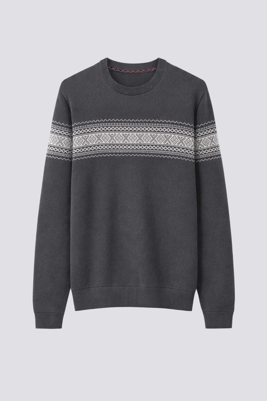 Pull col rond motif jacquard en coton