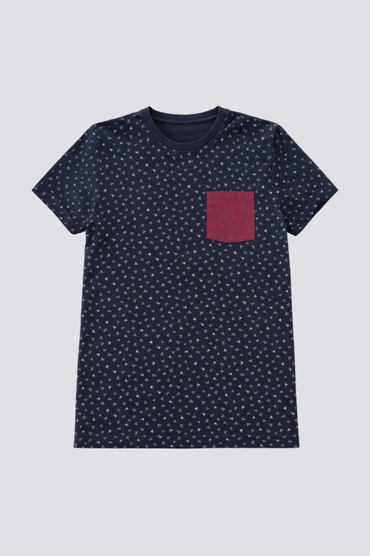 Tee shirt à motif bleu foncé avec poche poitrine