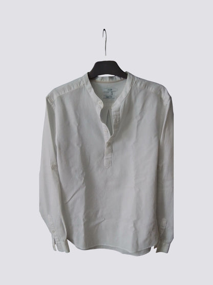 chemise sans col  manches longues blanche s